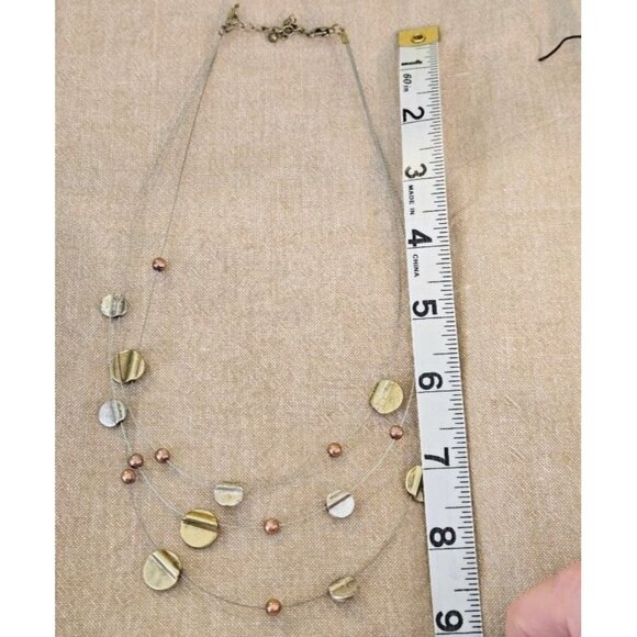 Multi Strand Illusion Necklace Mixed Metal Hammered Metal Discs  Silver Wire - Picture 5 of 5